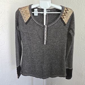Miss Me Gray Long Sleeve Top with Embellished Details Fall Cozy Warm